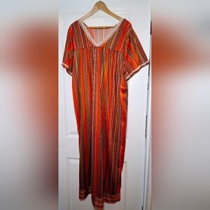Handmade Vintage 70s Striped Multicolor Long Nightgown (L/XL)